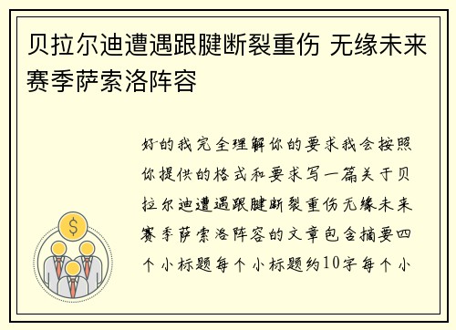 贝拉尔迪遭遇跟腱断裂重伤 无缘未来赛季萨索洛阵容